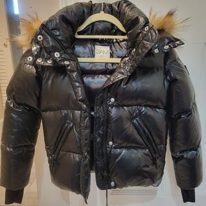 EUC SAM Black Puffer Jacket with Fur Trim - Kids Size 10